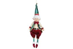 Cosy Home Textile Christmas Elf Figurine, Bordeaux/Green, 25 x 10 x 40 cm