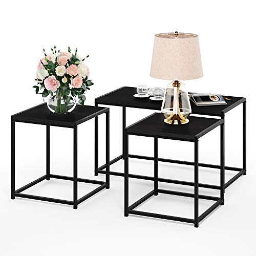 Furinno CAMNUS Living Room Table Set, Metal Frame Modern Coffee Table and Side Tables Set, Side Tables Sets, Easy Assembly, for Couch, for Living Room, Bedroom, Home Office, Dark Americano