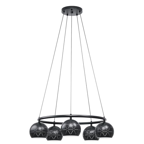 EGLO Cantallops 5-Bulb Pendant Light Modern Elegant Steel Pendant Light in Black Dining Table Lamp Living Room Lamp Hanging with E14 Socket