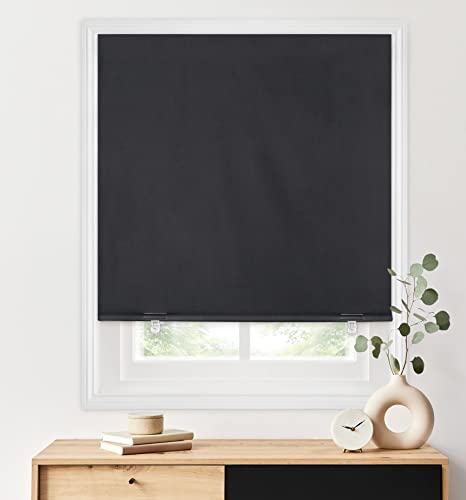 "LazBlinds 100% Blackout Roller Blinds No Tools No Drilling Cordless Blinds for Windows Heat Insulated UV Protection Privacy Window Shades for Bedroom 48"" W x 72"" H"