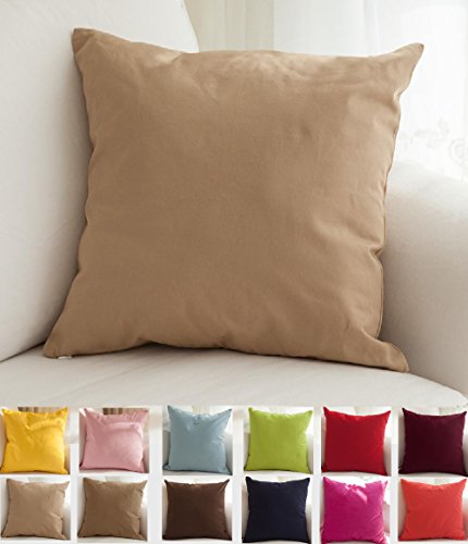 "TangDepot Cotton Solid Throw Pillow Covers, 26"" x 26"", Khaki"