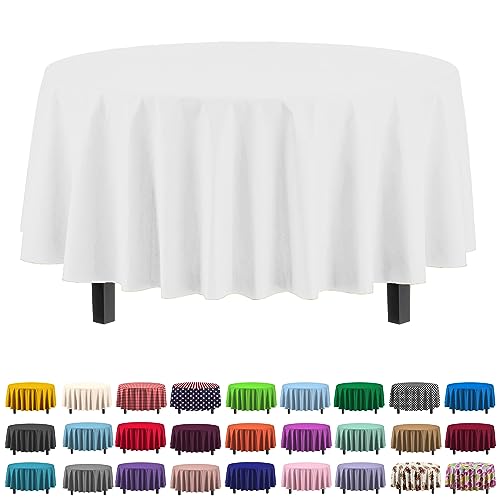Exquisite Party Solids 4-Pack White Plastic Table Cloth - 84-Inch Round Reusable Tablecloth for Parties - Round Tablecloth - Reusable Table Cloths for Parties - Plastic Cover for Picnics