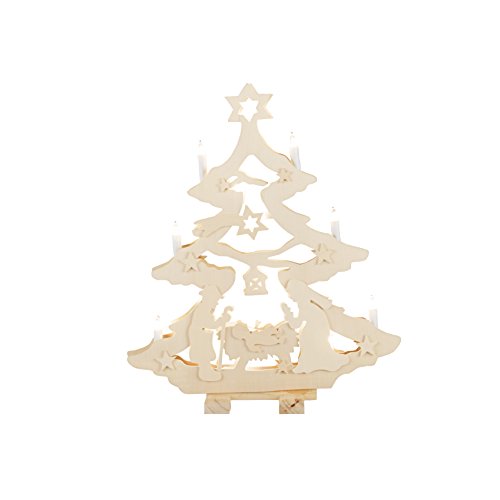 Konstsmide Christmas Wood Decoration/Welcome Light Nativity Scene Tree Wooden Candle Arch Style/Indoor Use (IP20)/15 Push in Bulbs/White Cable