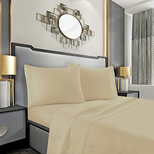 Mocassi Queen Sheet Set - Luxury Hotel 1800 Thread Count Bedsheet & Pillowcases - Ultra Soft Breathable & Cooling Bed Sheets - Deep Pocket - Wrinkle Resistant - 4 Piece Set - Queen, Cream