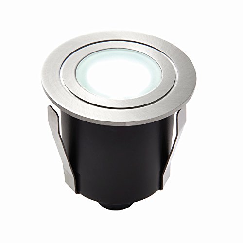 HAYZ Round LED Outdoor Garden Walkway Decking Ground Marine Grade Stainless Steel Light Daylight White 6500K Uplighter IP67 Rated - Ideal for Coastal Areas