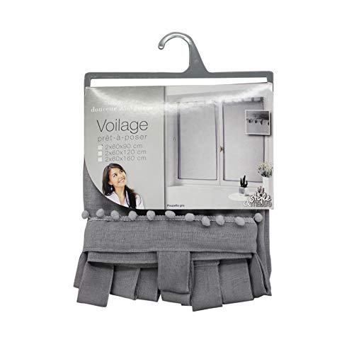 Douceur d'Intérieur Pair of Straight Loops 2 x 60 x 120 cm Voile Top Tassels Doll Grey