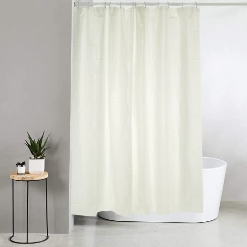 Blue Canyon Peva Plain Shower Curtains - 100% Peva Shower Curtain - Anti-Bacterial Surface Treatment - Water Repellent- Weighted Hem - 180 X 180cm - 12 Reinforced Eyelets with Hooks (White)
