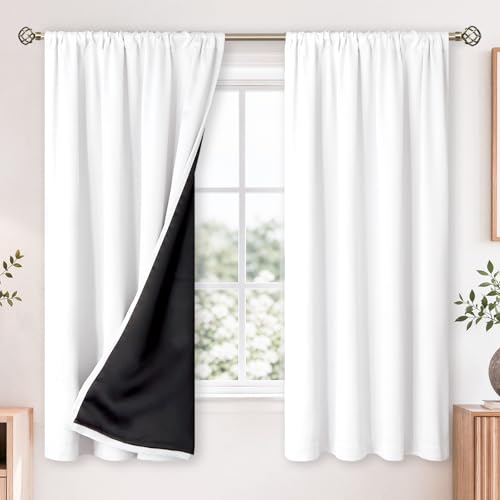 "BGment Pure White Blackout Curtains, 52"" W x 63"" L, 2 Pack, Rod Pocket, Modern Style, Bedroom, Living Room"