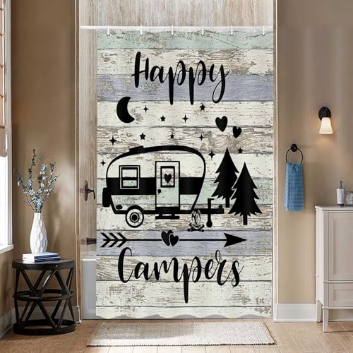 Bcsewcg Camper Shower Curtain,Farmhouse Camping Shorter and Narrow Stall Fabric Bathroom Decor Hooks Included