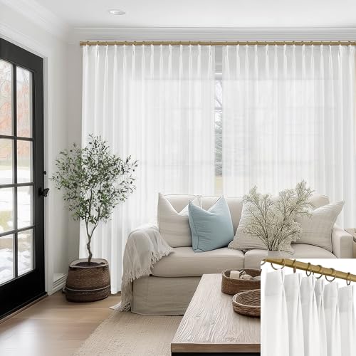 SHINELAND 100 Inch Long White Sheer Linen Curtains for Living Room Bedroom, Lightweight Unique Length Decorative by Size