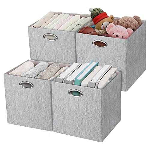 Posprica Storage Cubes, 12??12 Collapsible Storage Basket Bins,Heavy Duty Fabric Containers, 4pcs, Sliver Grey