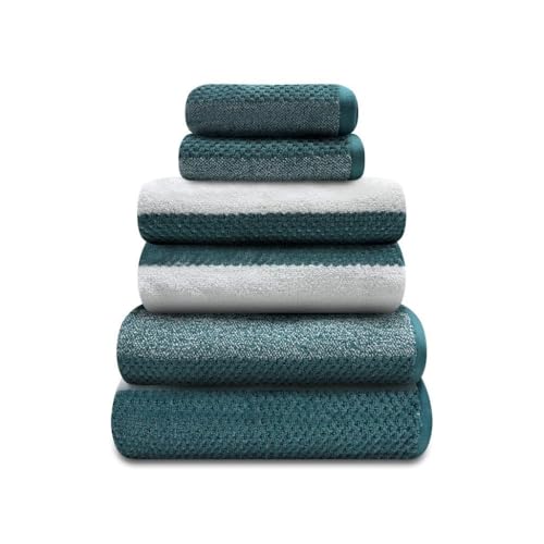 GC GAVENO CAVAILIA Bath Towel Set (70x120 cm) - 100% Ring Spun Cotton Striped Bath Towels 2 Pack - Water Absorbent & Quick Dry Bathroom Towels - Soft Hotel Quality Large Towel -Teal