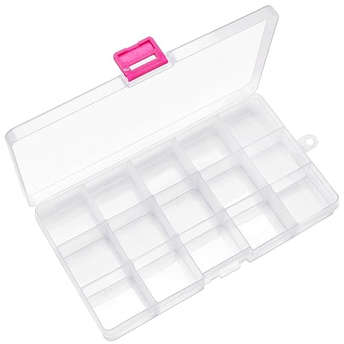 IOOLEEM 15 Grids Plastic Bead Organizer Box, Adjustable Organizer Container Storage Box, Dividers for bead arts and crafts.