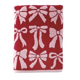 SKL Home Bow Jacquard 100% Cotton Premium Bath Towel, 500 GSM, Reversible, Soft & Absorbent, Decorative/Everyday Christmas/Winter/Valentine's Day, Red/Pink