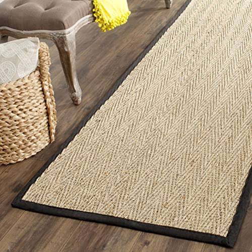 Safavieh Natural Fiber Rug for Living Room, Dining Room, Bedroom - Natural Fiber Collection, Short Pile, in Natural and Black, 76 X 183 cm