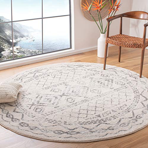 Safavieh Boho Rug for Living Room, Dining Room, Bedroom - Tulum Collection, Short Pile, in Ivory and Grey, 200 x 200 cm