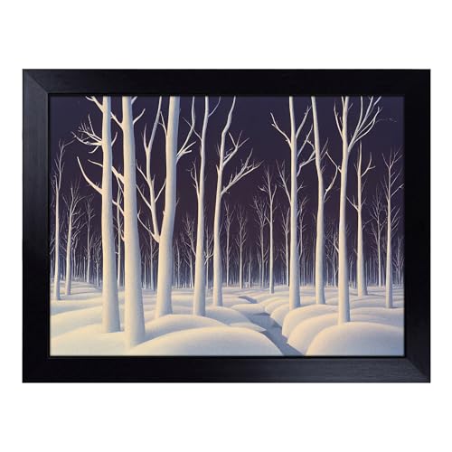 Lap Tray with Bean Bag Cushion, Ravishing Winter Forest - Handmade in the UK, Raised Wooden Edge, Padded Cushion, Heat-Resistant Wipe-Clean Surface, for Meals, Laptops and Crafts