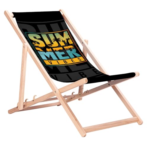 Green Blue GB183 Folding Beech Wood Deck Chair – Garden and Beach Chair with 3-position adjustable backrest and high-resolution sublimation print featuring tropical motives (1, Summer Vibes)