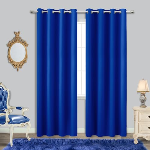 KOUFALL Royal Blue Curtains, 96 Inches Long, Set of 2 Panels, Thermal Insulated, Room Darkening, Grommet, Blackout, Noise Reducing, Soundproof, Room Divider, Kids Bedroom, Girl, 8FT Length