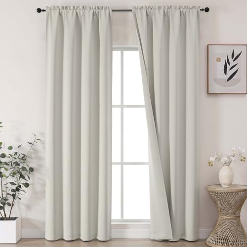 OVZME Natural Room Darkening Curtains for Bedroom 96 Inches Long 2 Panels, Thermal Insulated Energy Saving Blackout Curtains for Living Room, Dual Rod Pocket Blackout Drapes, 2x40Wx96L Inches
