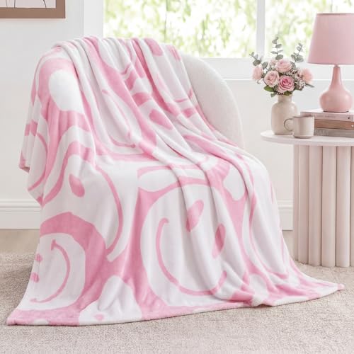 "Frienda Preppy Throw Blanket - Pink Smile Face, Soft Flannel, Plush Fuzzy, 50"" x 60"" (Distort Smile Face) - Perfect for Dormitory & Living Room"