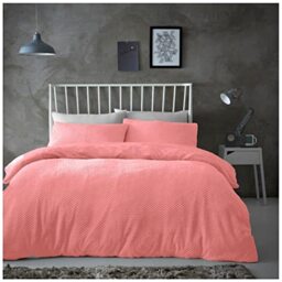 Gaveno Cavailia Popcorn Double Duvet Set Coral, Honeycomb Waffle Weave Bedding, 3 Piece Teddy Flannel Fleece Reversible Bedlinen, Easy Care DuvetCover Bedset, 1 Quilt Cover and 2 Pillow Cases