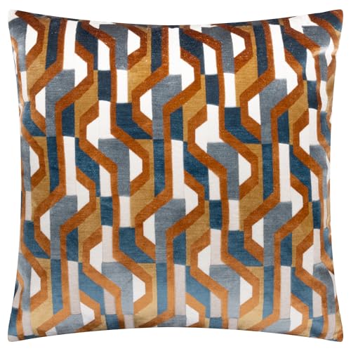 furn. Metro Prism Feather Filled Cushion – Geometric Velvet Jacquard Decorative Pillow (Ginger – 45x45cm)