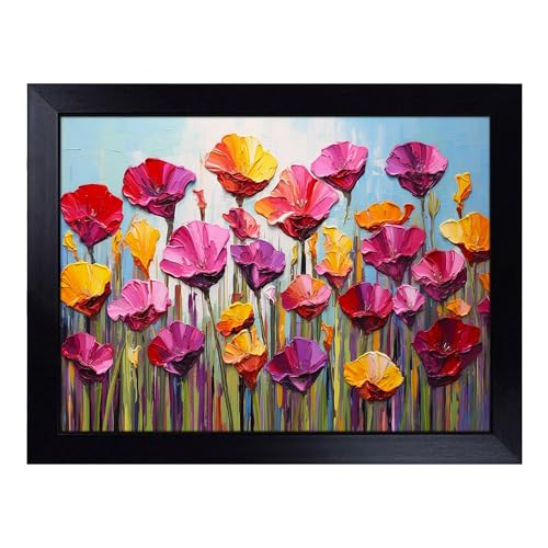 Lap Tray with Bean Bag Cushion, Carnation Flower Pop Art - Handmade in the UK, Raised Wooden Edge, Padded Cushion, Heat-Resistant Wipe-Clean Surface, for Meals, Laptops and Crafts