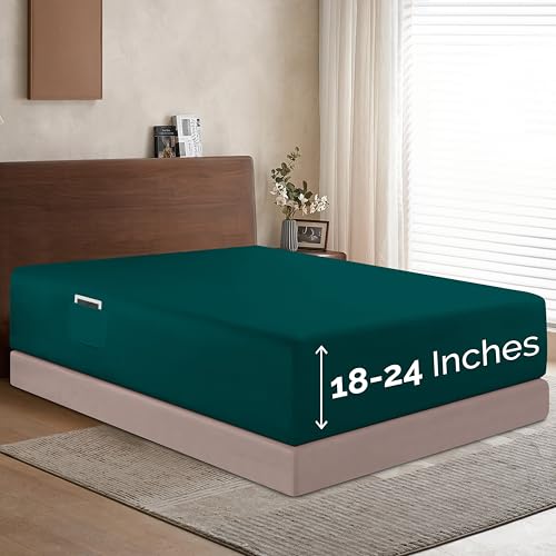 Elegant Comfort 1500 Premium Hotel Quality 18-24 Inches Deep - Extra Deep Pocket Single Fitted Sheet for High Mattress, Luxury and Softest, Smart Pocket - Wrinkle Free, Queen, Marine Teal