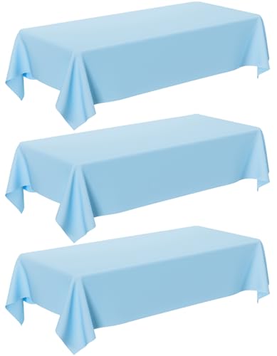 "Light Blue Tablecloth - 3 Pack 54"" ?? 108"" Rectangle Disposable Light Blue Plastic Table Cloth, Waterproof Table Cover for Party, Holiday & Gathering Use"