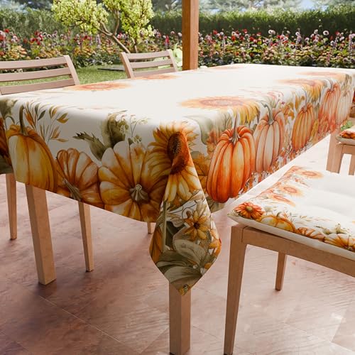 PETTI Artigiani Italiani - Autumn Tablecloth Stain Resistant Rectangular 140x180 cm 6 Seats, Halloween Microfibre Kitchen Table Cover, Pumpkin Design Pumpkins, 100% Made in Italy