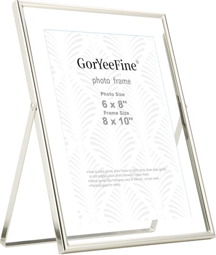 GorYeeFine Silver 8x10 Floating Picture Frame Fits(5x7'',6x8&7x9) Photos Adjustable TabletopShelf Display Premium Gift picture frame 5x7'' for Wedding,Thanksgiving,Christmas Home & Office Decor
