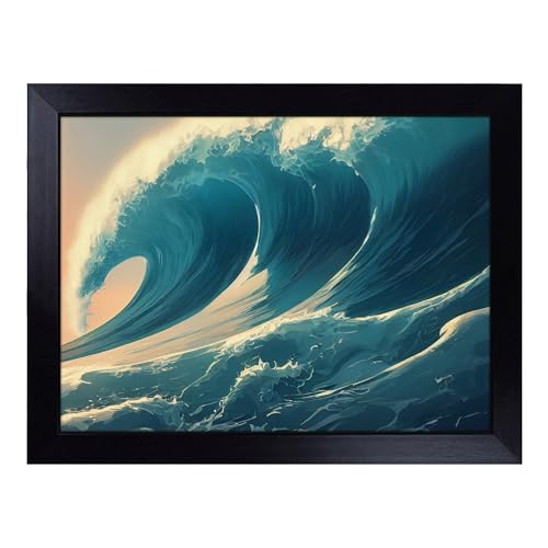 Lap Tray with Bean Bag Cushion, Appealing Ocean Wave - Handmade in the UK, Raised Wooden Edge, Padded Cushion, Heat-Resistant Wipe-Clean Surface, for Meals, Laptops and Crafts