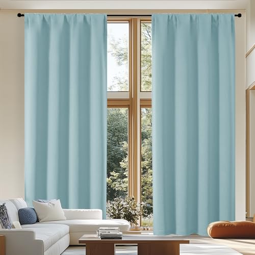 Simplebrand Ava Blackout Curtains for Patio 108 Inches Long 2 Panels Set, Solid Thermal Insulated Room Darkening Rod Pocket Window Treatment Curtains Blackout Drapes, W50 x L108 Inch, Aqua