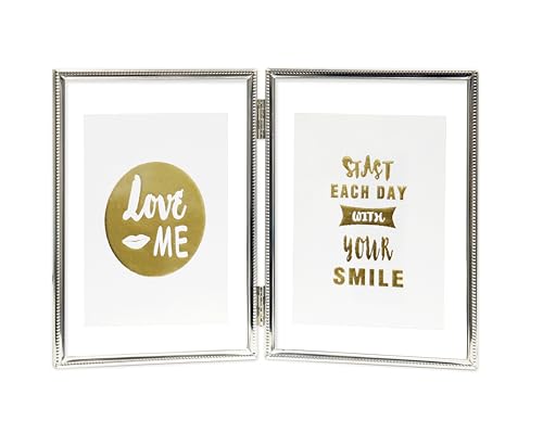 Inov8 Framing Tarnish Resistant Silver Designer Floating Double Picture Frame with Thin Bead Edge Design for Two 6x8 inch (15x20cm) Photos