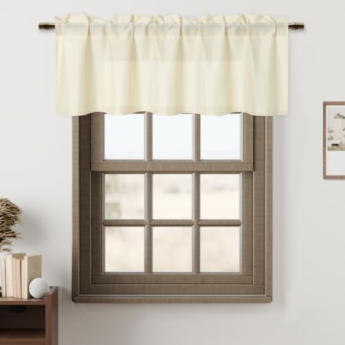 Hiasan Faux Linen Valance Curtains for Kitchen, Light Filtering Rod Pocket Farmhouse Window Valance for Living Room Bedroom, Champagne, 60 x 18 Inches Length, 1 Panel