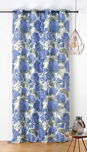 Linder Floral/Nature Style Curtain with Rifle Barrel Eyelets Cornflower Blue and White Dimensions 140 x 240 cm 87% Polyester 12% Cotton 1% Other Fibres Hydrangea Collection