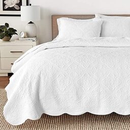 Cozy Line Home Fashions Victorian Medallion Solid White Matelasse Embossed 100% Cotton Bedding Quilt Set,Reversible Bedspread, Coverlet (Blantyre - White, Twin - 2 Piece)