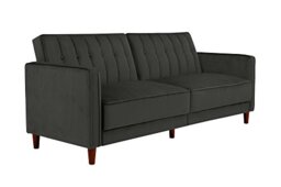 Dorel Home Pin Tufted Transitional Futon Sofa Bed - Grey Velvet, 207 x 87 x 87cm (WxDxH)