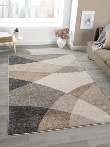 Mias Teppiche Mosaix Modern Dense Short Pile Rug for Living Room and Bedroom with Contour Cut, Geometric Patterns, Chequered, in Beige, 140 x 200 cm