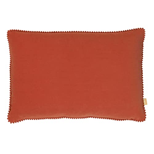 furn. Cosmo Polyester Filled Cushion – Soft Velvet Pom Pom Trim Decorative Pillow (Brick – 45x45cm)