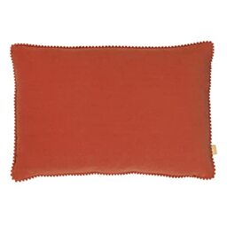 furn. Cosmo Polyester Filled Cushion – Soft Velvet Pom Pom Trim Decorative Pillow (Brick – 45x45cm)