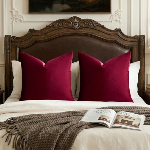 GIGIZAZA Burgundy Pillow Covers 26x26: Pack of 2 Throw Pillows Soft Solid Covers - Velvet Decorative Couch Big Cushion Covers Used for Chrismas Room Decor,Living Room,Bedroom,Sofa