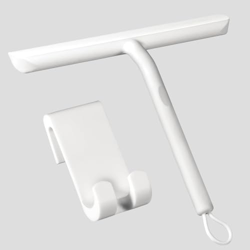Vinabo Shower Squeegee for Shower Doors,Silicone Squeegee Shower Cleaner with Hook,Bathroom Shower Wiper, Shower Scraper for Mirror,Car,Window and Glass Cleaning-21cm (White) (Pack of 5)