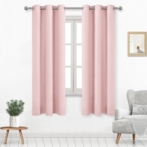 DWCN Blush Pink Blackout Curtains 63 Inches Long, Thermal Panels for Living Room, Solid Grommet Drapes for Girls Room - 42W x 63L Inches, Set of 2
