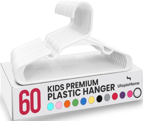 Utopia Home Plastic Kids Hangers for Baby Clothes - Nursery & Closet - Durable, Slim & Space Saving - Toddler & Infant Hangers (Pack of 60, White)
