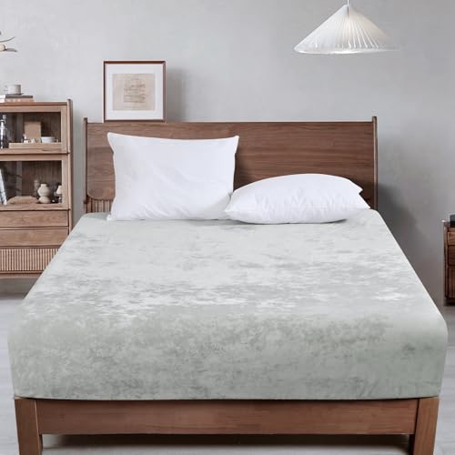 "PHF Truly Velvet Fitted Sheet Only King Size, Luxury Super Soft Cozy Comfy Fleece Bottom with 15"" Deep Pocket, Suitable for Fall Winter and Spring, No Pillowcases, Sliver Grey"
