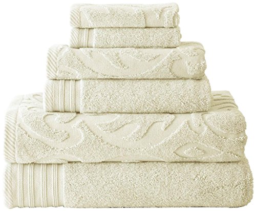 Amrapur Modern Threads 6-Piece Medallion Jacquard/Solid Ultra Soft 500GSM 100% Combed Cotton Towel Set Ivory