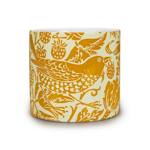 Half Moon Bay - William Morris - Strawberry Thief Ceramic Planter Pot - Quince Yellow Indoor Flowerpot 10cm - Arts and Crafts Collection - Elegant Gift for Father's Day, Birthdays or Teachers