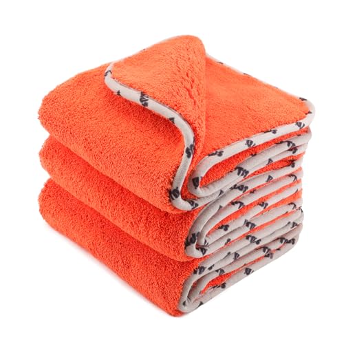 SPTA Microfiber Car Cleaning Cloths, 1200gsm Ultra-Thick Cars Drying Towel, 16'' x 16'' (3 Pack) - Orange